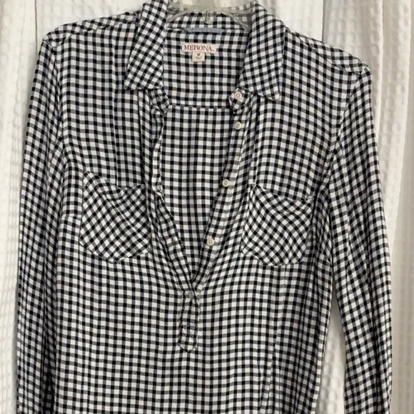 Merona Navy and White Plaid Tunic - Picture 1 of 6